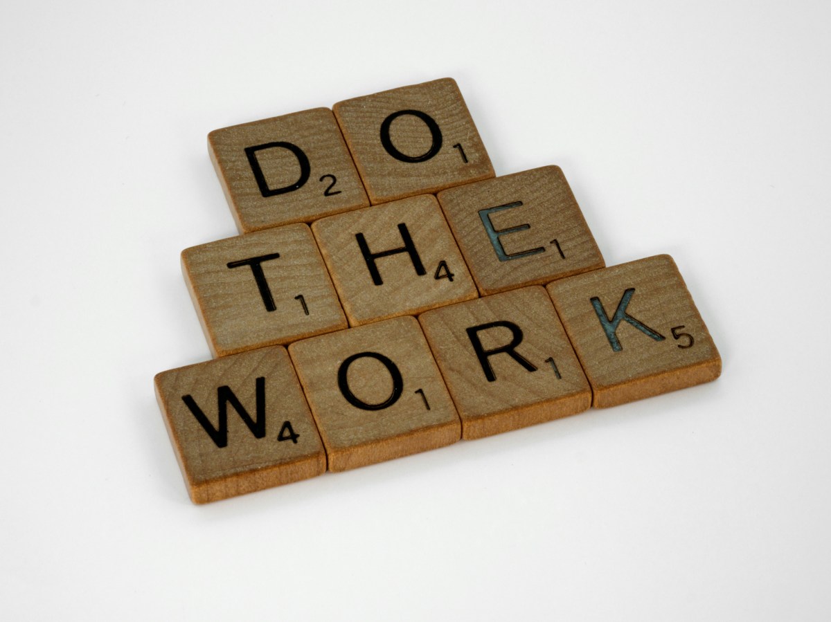 Scrabble tiles spelling out "Do the work"